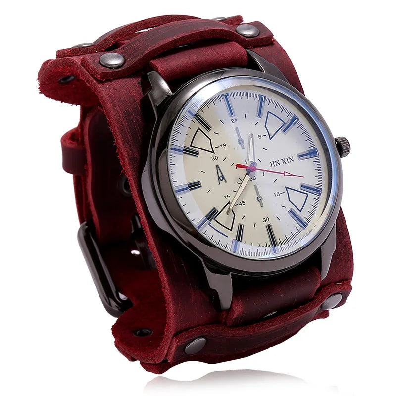 New Men's Watches Retro Clocks Punk Style Genuine Leather Strap Quartz Wristwatch 2023 Fashion Men Gift Lovers Cowhide Watch
