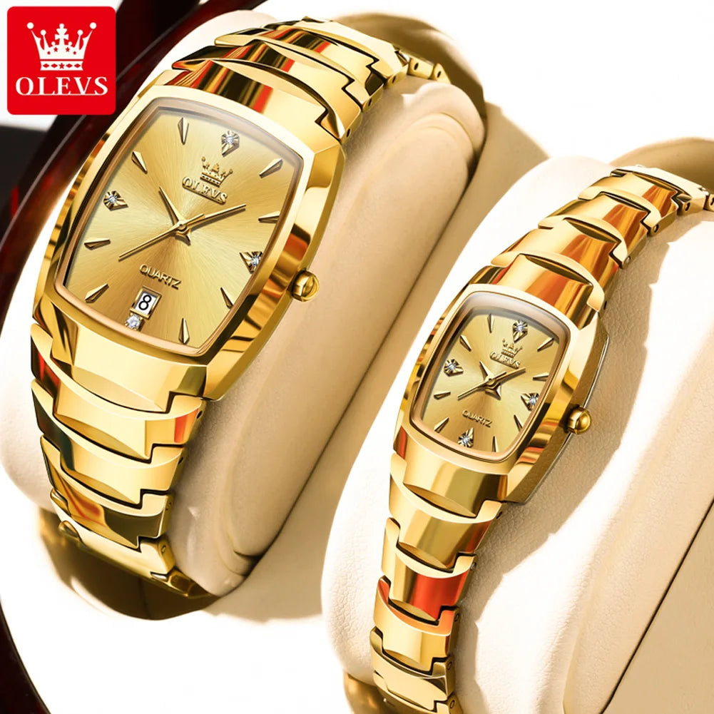 OLEVS 7006 Luxury Brand Couple Quartz Watch Elegant Diamond Date Clock Waterproof Tungsten Steel Band Classic Set Couple Watch