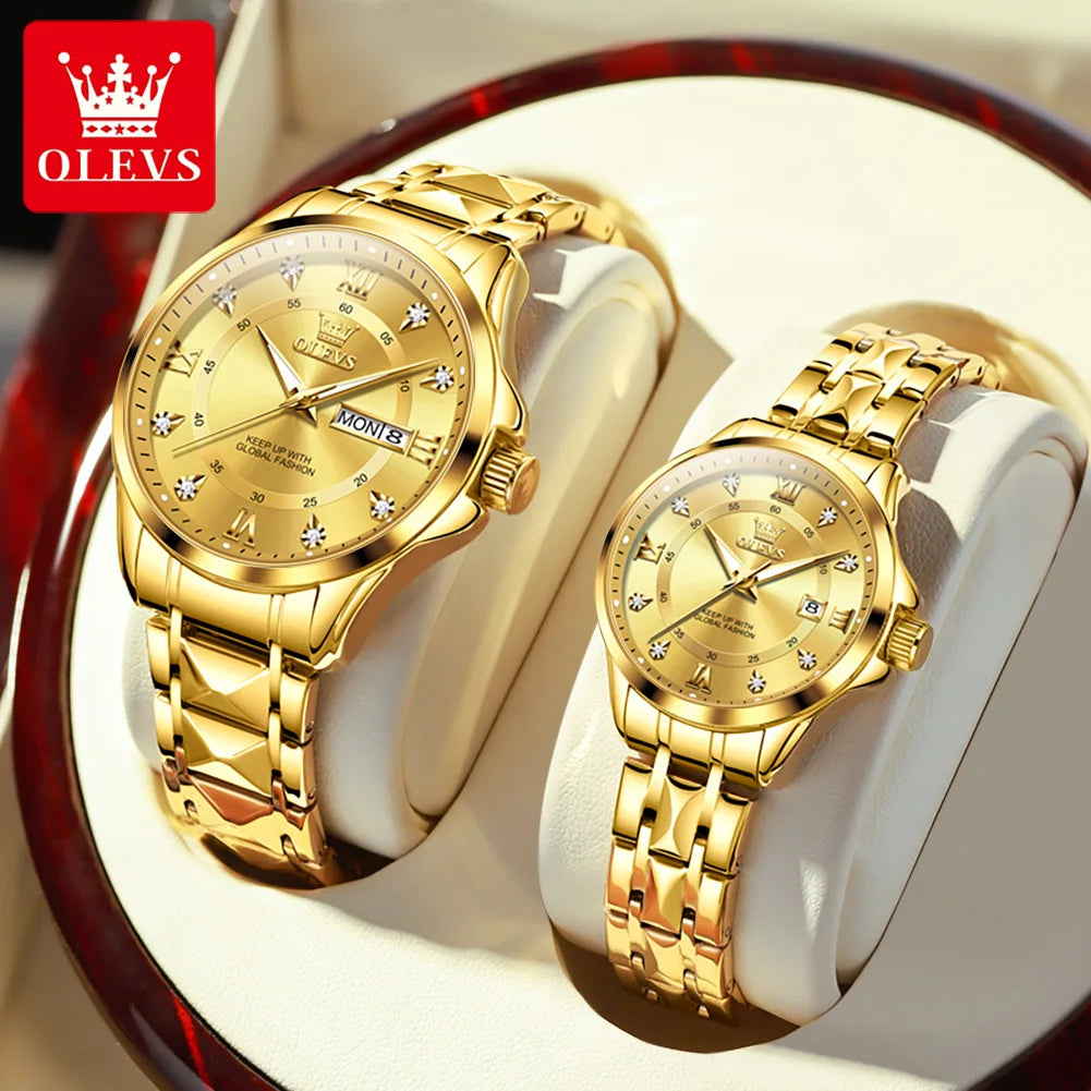OLEVS Original Luxury Brand Couple Watch Waterproof Romantic Quartz Watch Luminous Fashion Men's and Women's Watches Diamond