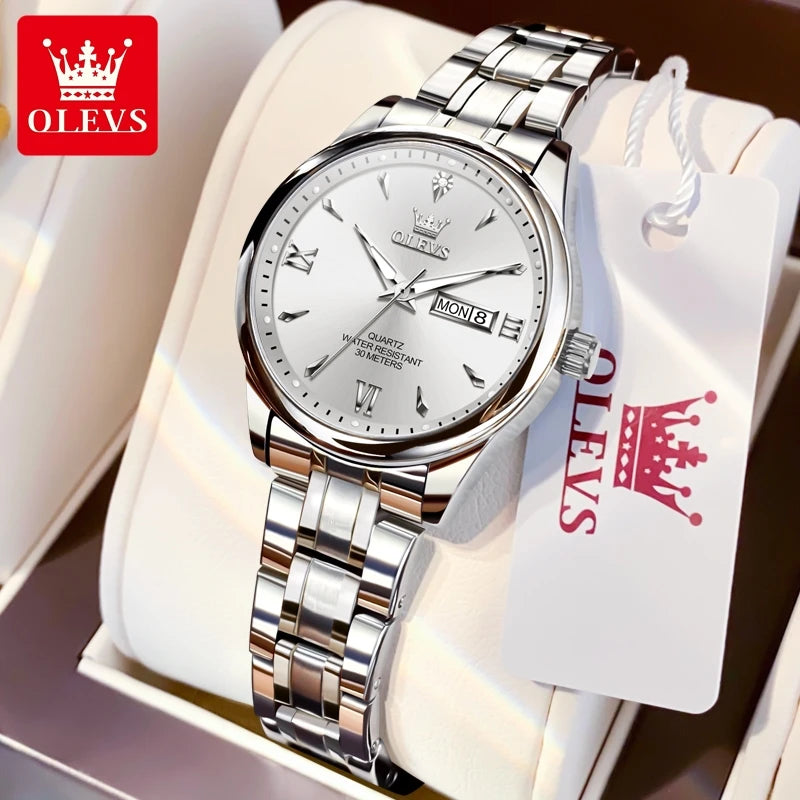 OLEVS Top Brand Couple watch Calendar Waterproof Luminous Quartz Watch for Men's and Lady's Original Fashion Lover's Watches