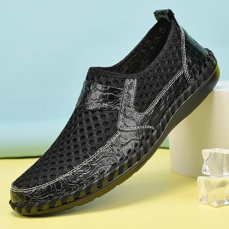 CLOHOO Hand Stitched Handmade Casual Mesh Men's Shoes Comfortable and Breathable Mesh Shoes