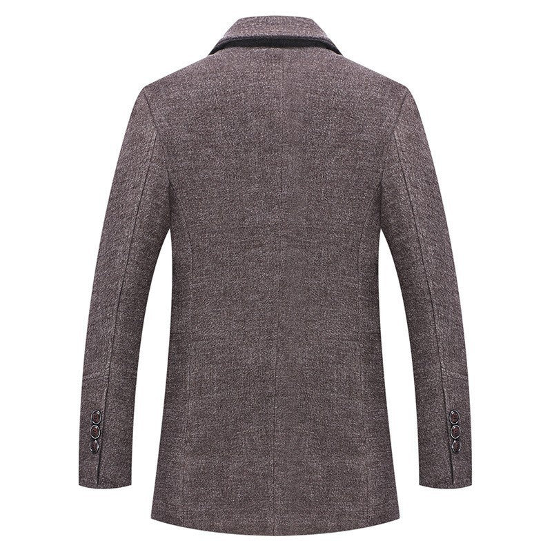 Fall Winter Men's Woolen Coat Fashion Polo Collar Cotton Scarf