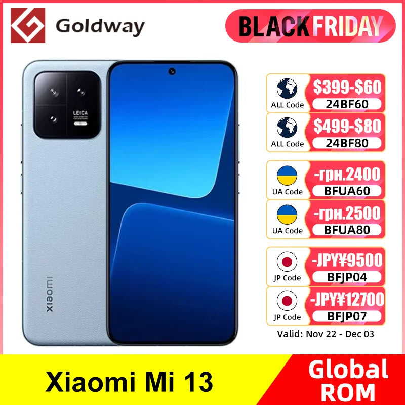 Xiaomi Mi 13 Global ROM Snapdragon 8 Gen 2 Cellphone 120Hz OLED Screen 50MP Leica Camera 67W Fast Charger IP68 MIUI 14