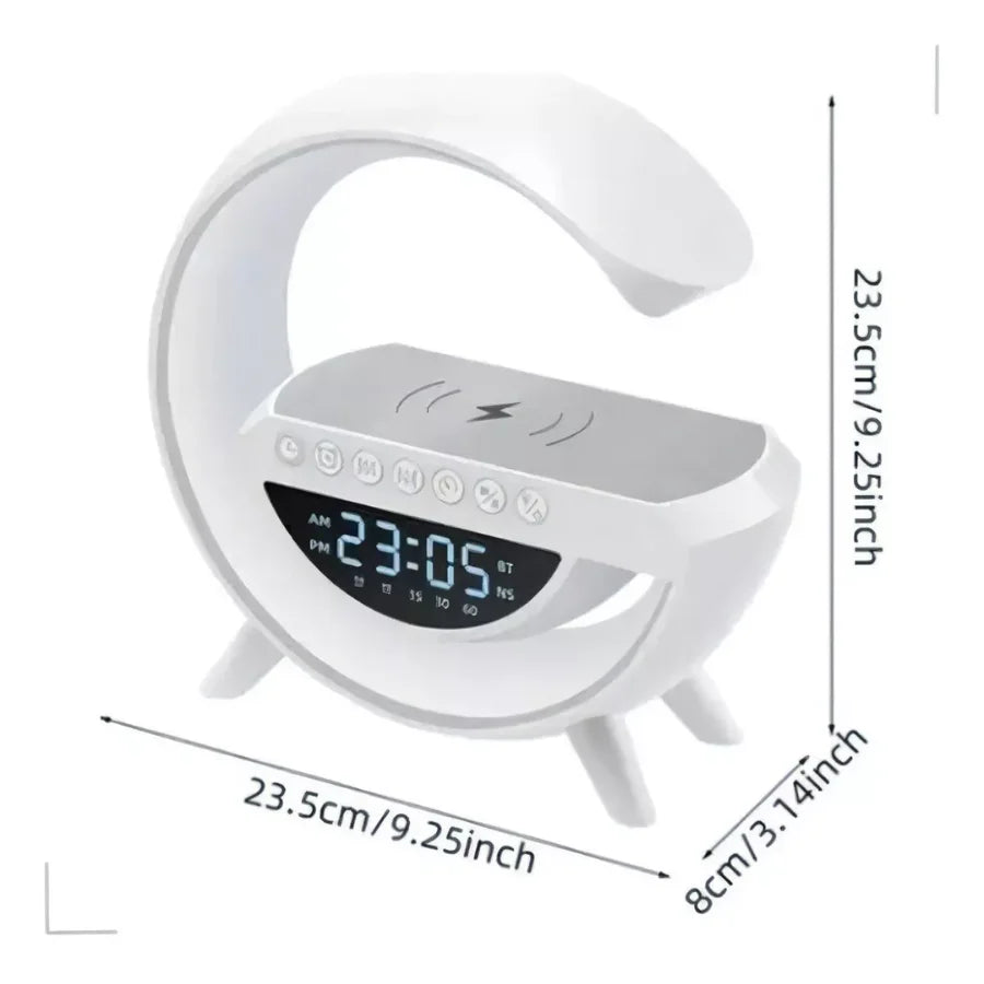 Despertador COM RELÓGIO em forma de G LED Multifuncional 6 em 1 Rádio Recarregador RGB Recarregamento de celular por indução