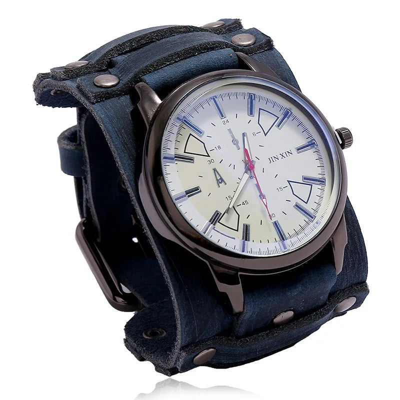 New Men's Watches Retro Clocks Punk Style Genuine Leather Strap Quartz Wristwatch 2023 Fashion Men Gift Lovers Cowhide Watch