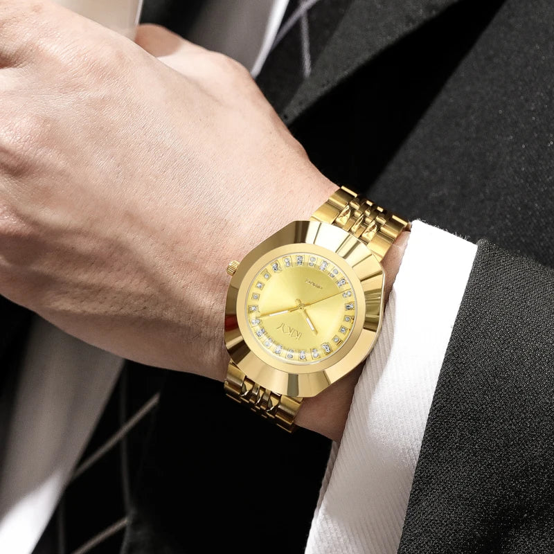 New Golden Luxury Quartz Men Women Watches Gold Bracelet Wrist Watches Full Steel Fashion Creative Female Male Clock Gift 2024