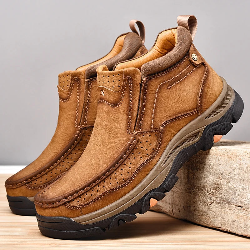 Men's Real Leather Ankle Boots Autumn Winter Mens Shoes Fashion Large Size Casual Boots Cowhide Men Genuine Leather Boots