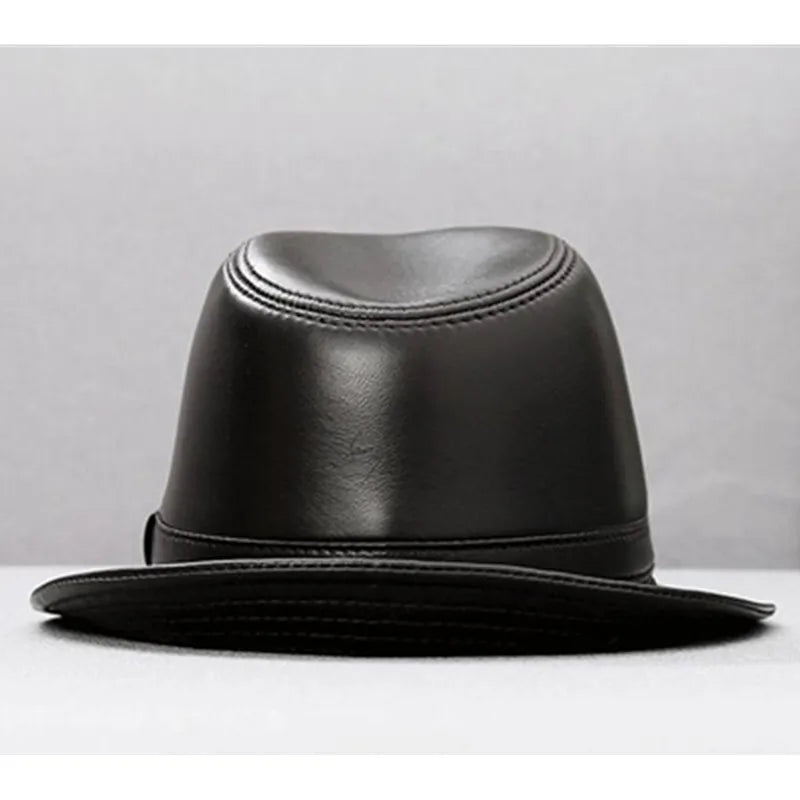 XdanqinX Autumn Men's Genuine Leather Hat Sheepskin Leather Fedoras gorras Jazz Hats Fashion Trend Brands Leather Caps For Men
