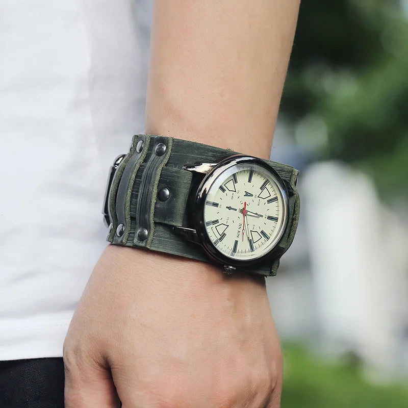 New Men's Watches Retro Clocks Punk Style Genuine Leather Strap Quartz Wristwatch 2023 Fashion Men Gift Lovers Cowhide Watch