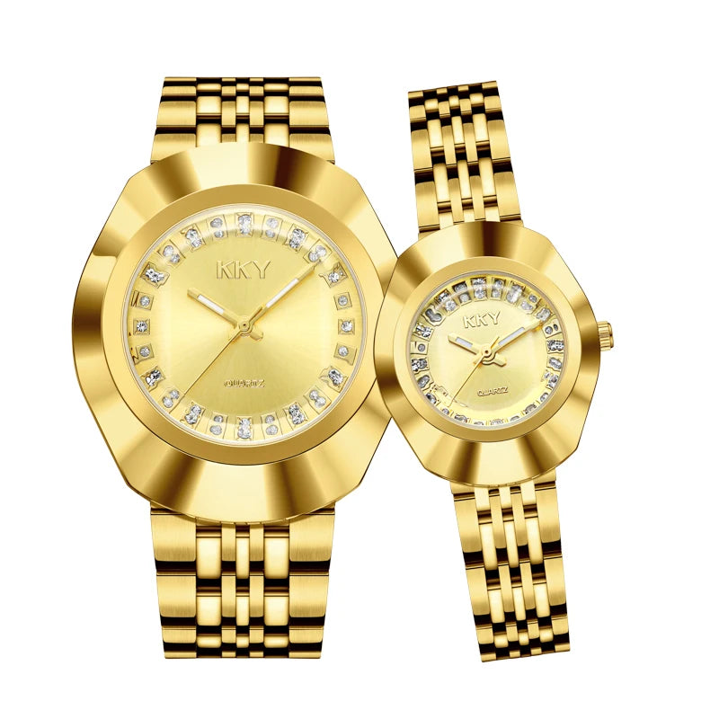 New Golden Luxury Quartz Men Women Watches Gold Bracelet Wrist Watches Full Steel Fashion Creative Female Male Clock Gift 2024