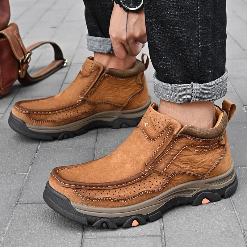 Men's Real Leather Ankle Boots Autumn Winter Mens Shoes Fashion Large Size Casual Boots Cowhide Men Genuine Leather Boots