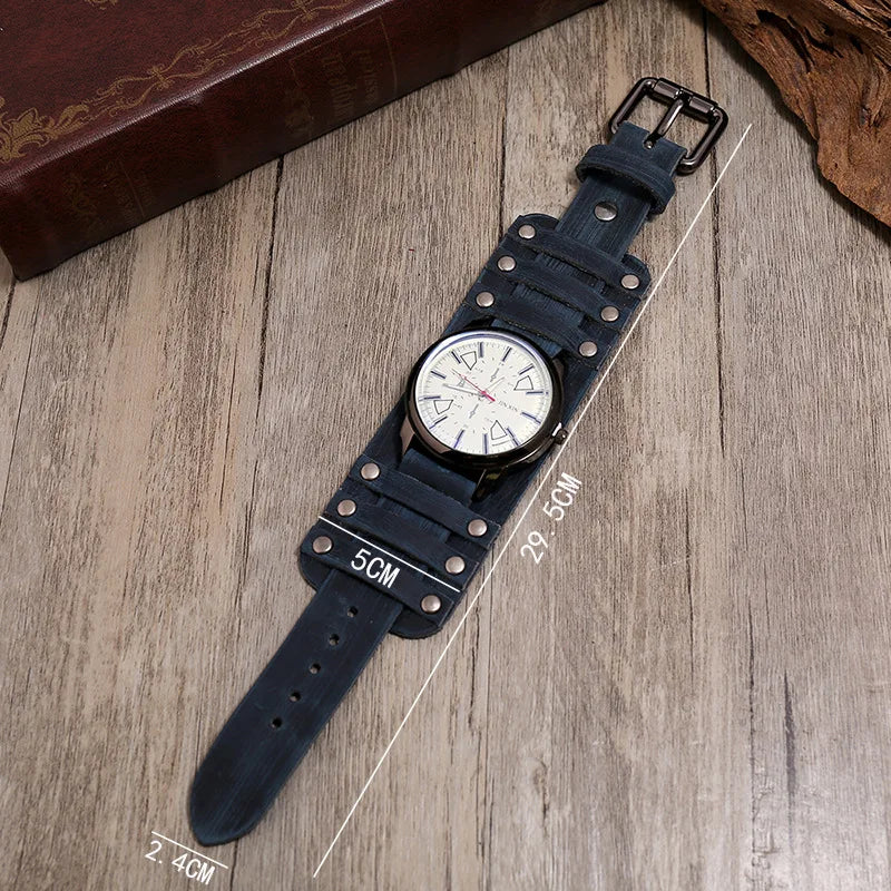 New Men's Watches Retro Clocks Punk Style Genuine Leather Strap Quartz Wristwatch 2023 Fashion Men Gift Lovers Cowhide Watch