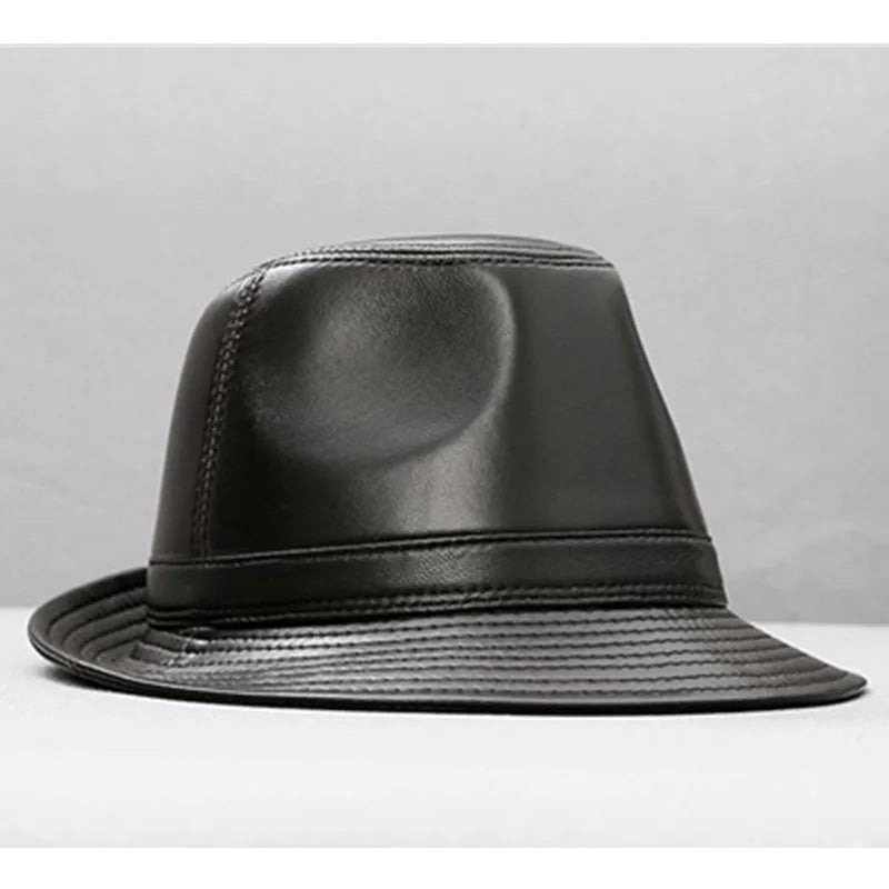 XdanqinX Autumn Men's Genuine Leather Hat Sheepskin Leather Fedoras gorras Jazz Hats Fashion Trend Brands Leather Caps For Men