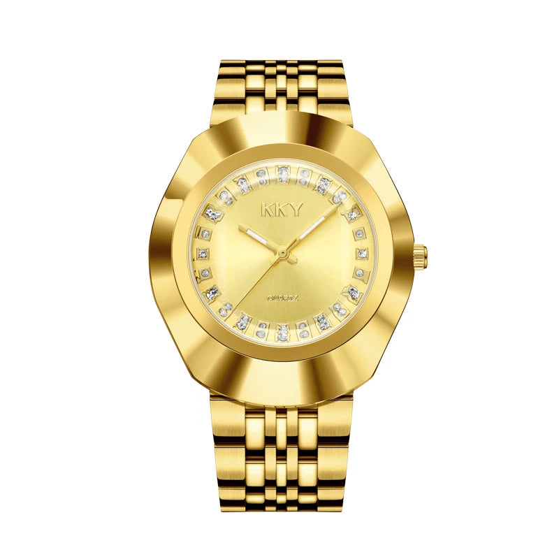 New Golden Luxury Quartz Men Women Watches Gold Bracelet Wrist Watches Full Steel Fashion Creative Female Male Clock Gift 2024