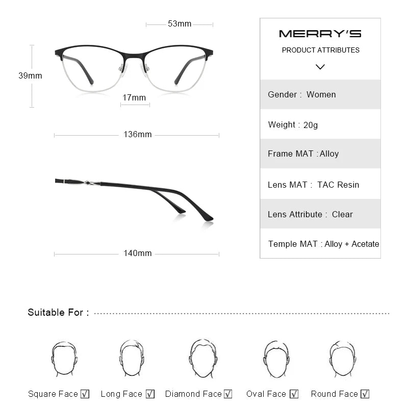 MERRYS DESIGN Women Fashion Trending Cat Eye Glasses Full Frame Ladies Myopia Eyewear Prescription Optical Eyeglasses S2108