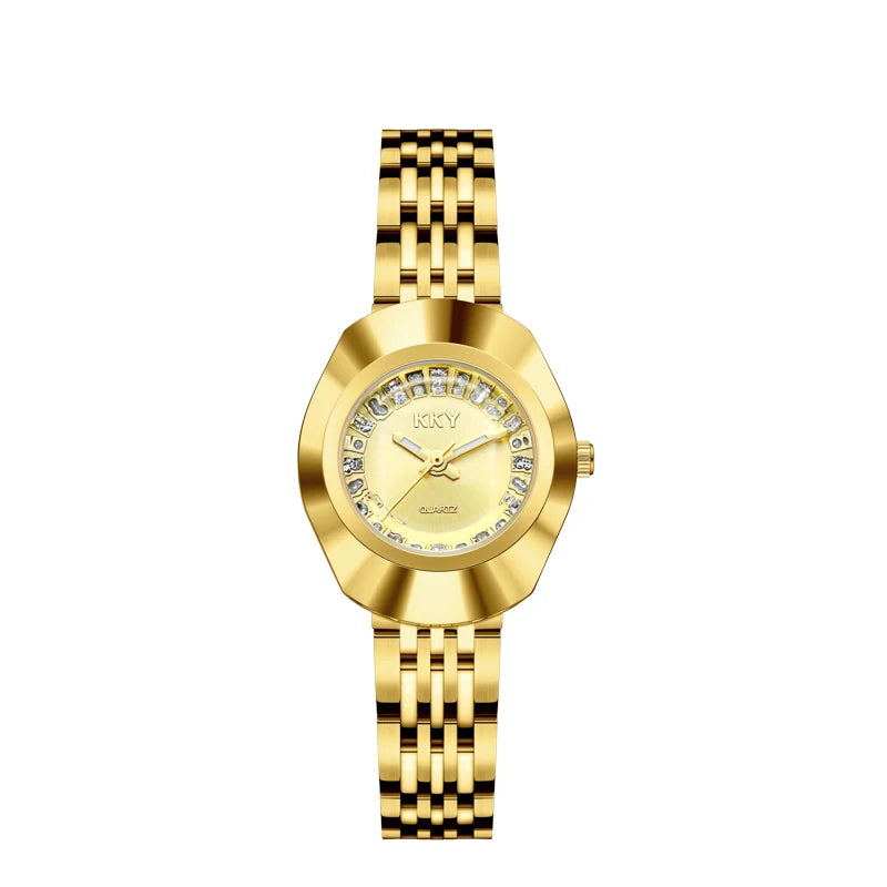 New Golden Luxury Quartz Men Women Watches Gold Bracelet Wrist Watches Full Steel Fashion Creative Female Male Clock Gift 2024