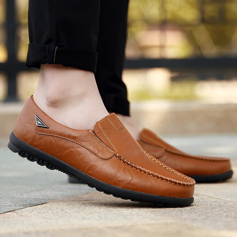 Genuine Leather Men Casual Shoes Luxury Brand Mens Loafers Moccasins Breathable Slip on Black Driving Shoes Plus Size 37-47