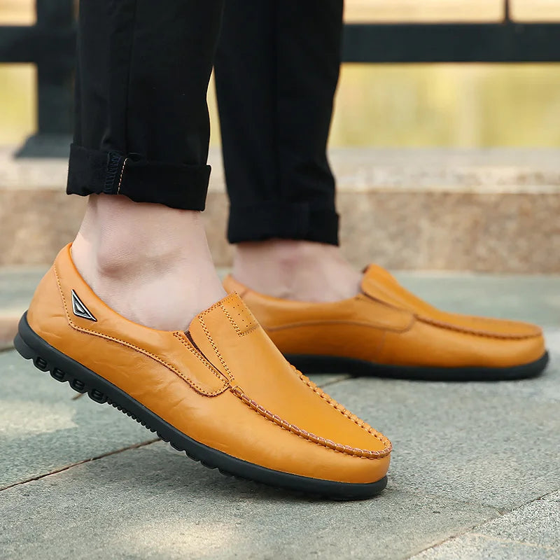 Genuine Leather Men Casual Shoes Luxury Brand Mens Loafers Moccasins Breathable Slip on Black Driving Shoes Plus Size 37-47