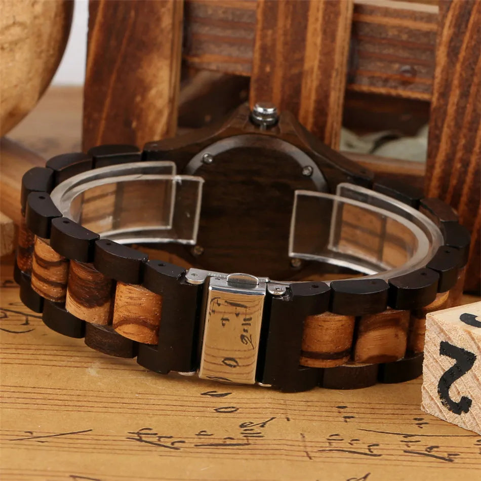 Bracelet Wood Lady Watch Quartz Movement White Roman Numerals Display Full Wooden Women's Bangle Wristwatch Stylish Female Clock
