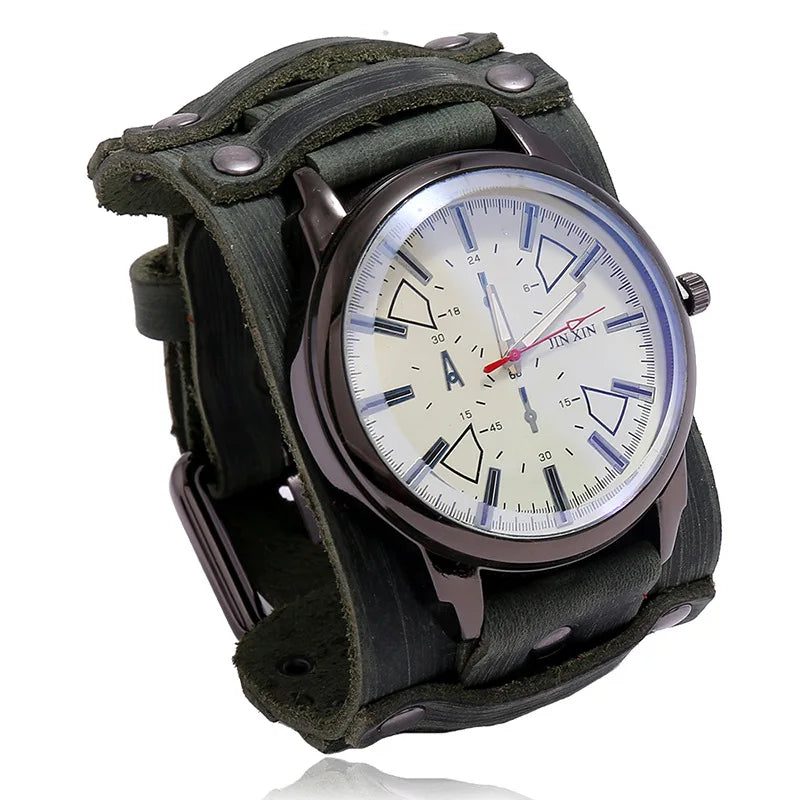 New Men's Watches Retro Clocks Punk Style Genuine Leather Strap Quartz Wristwatch 2023 Fashion Men Gift Lovers Cowhide Watch