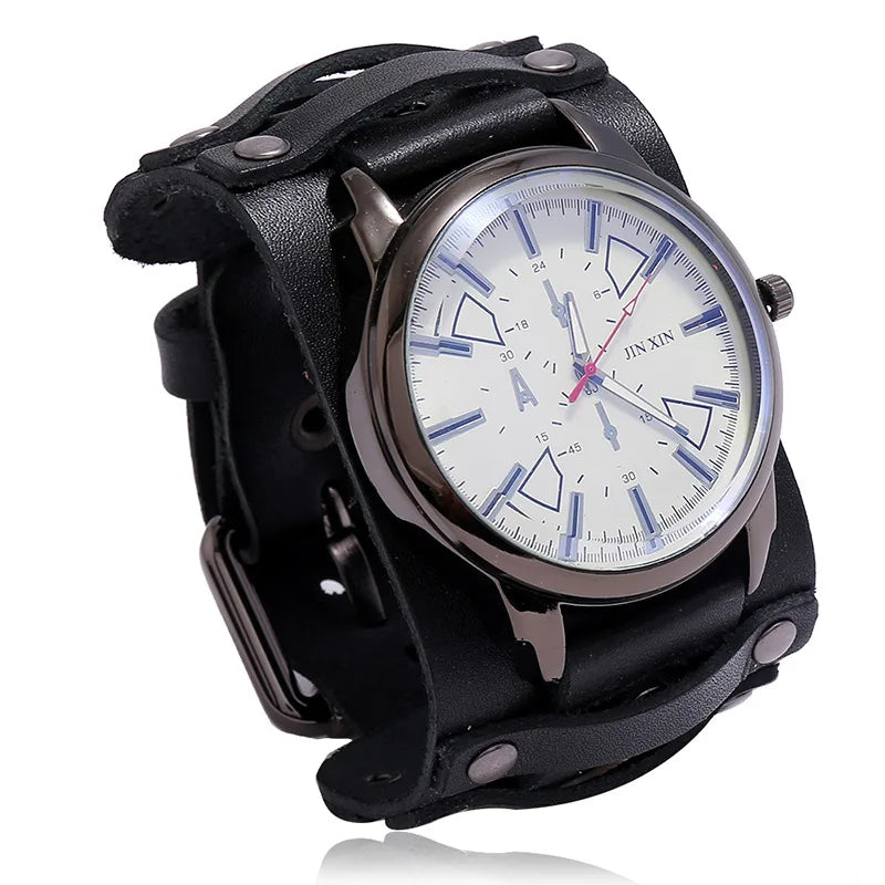 New Men's Watches Retro Clocks Punk Style Genuine Leather Strap Quartz Wristwatch 2023 Fashion Men Gift Lovers Cowhide Watch