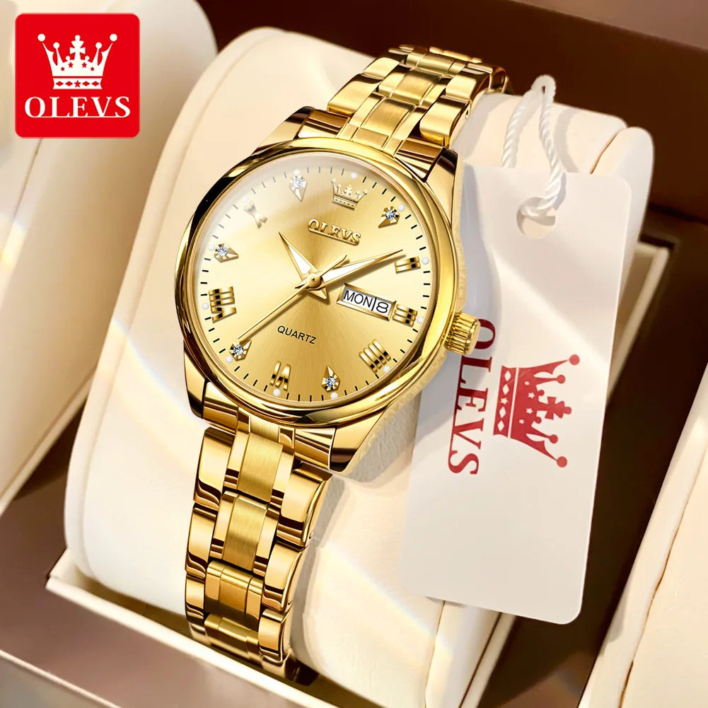 OLEVS 5563 Diamond Luxury Quartz Couple Watches Stainless Steel Waterproof Watch For Men Women Dual Calendar Fashion Hand Clock