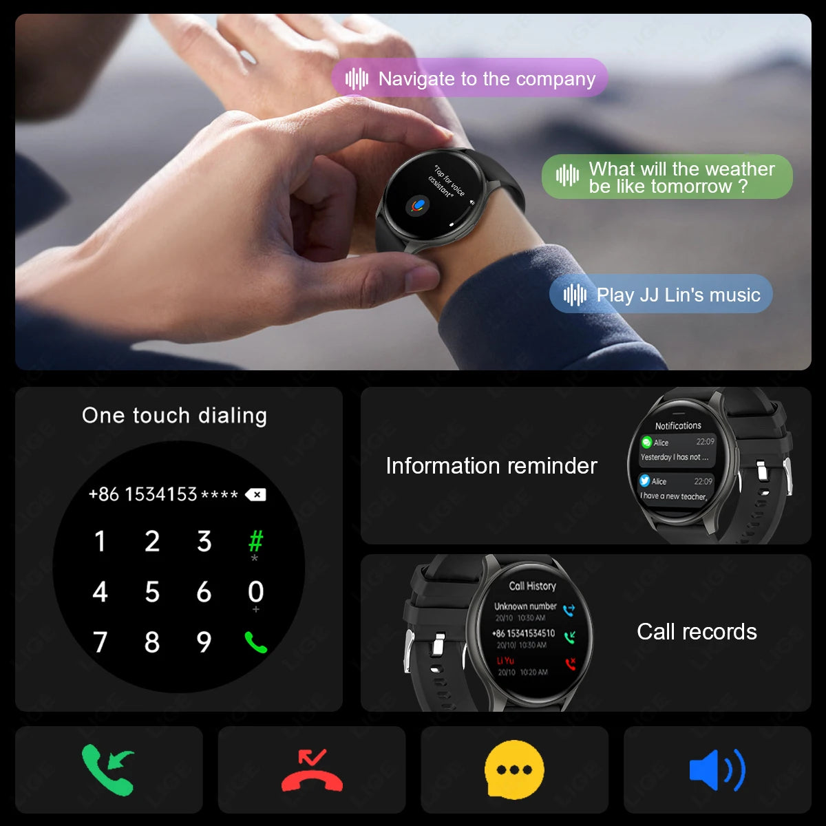 LIGE Smart Watches Women Men Bluetooth Connected Phone Music Fitness Sports Bracelet Sleep Monitoring Smartwatch For Android IOS