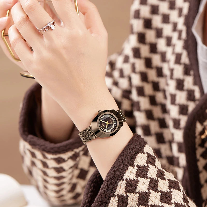 New Golden Luxury Quartz Men Women Watches Gold Bracelet Wrist Watches Full Steel Fashion Creative Female Male Clock Gift 2024
