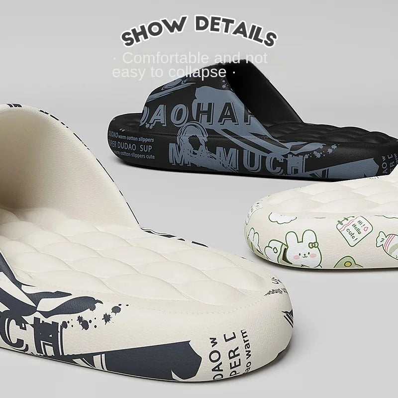 QYCKABY 2024 Mens Summer Slippers Beach Sandals Flip Flop Printing Thick Soled Boys Girls Unisex Home Bath Shoe Large Size 46-47