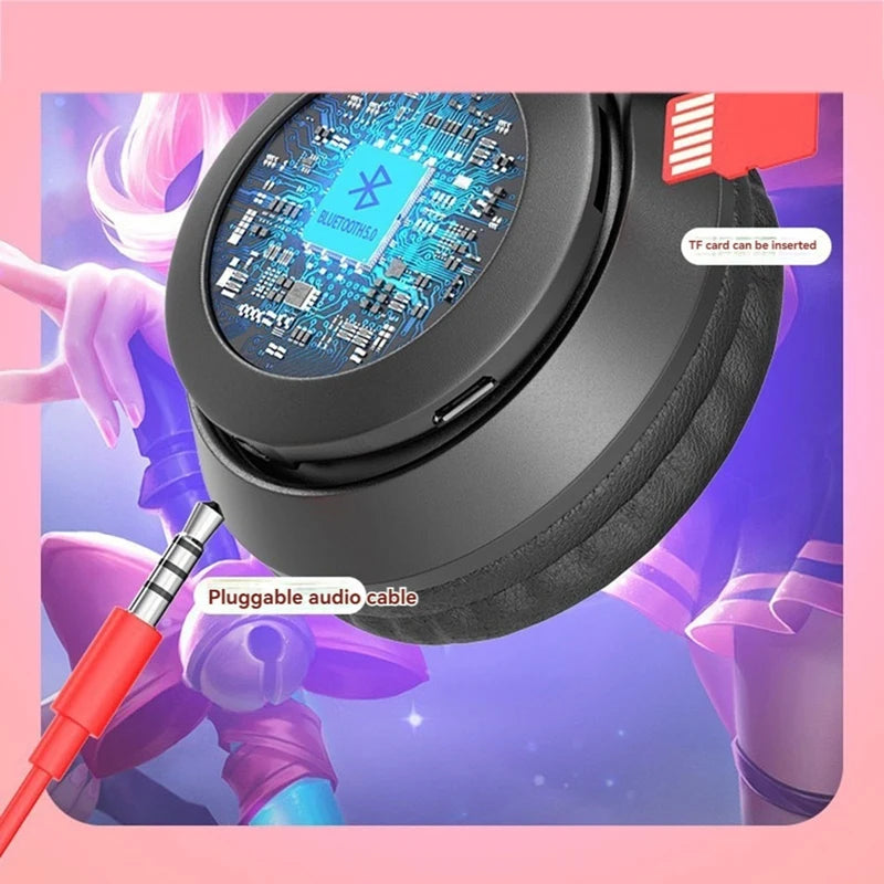 Bluetooth Cat Ear Headphones For Kids Wireless Mode Foldable Headset With Mic, RGB LED Light For Gift School Gaming