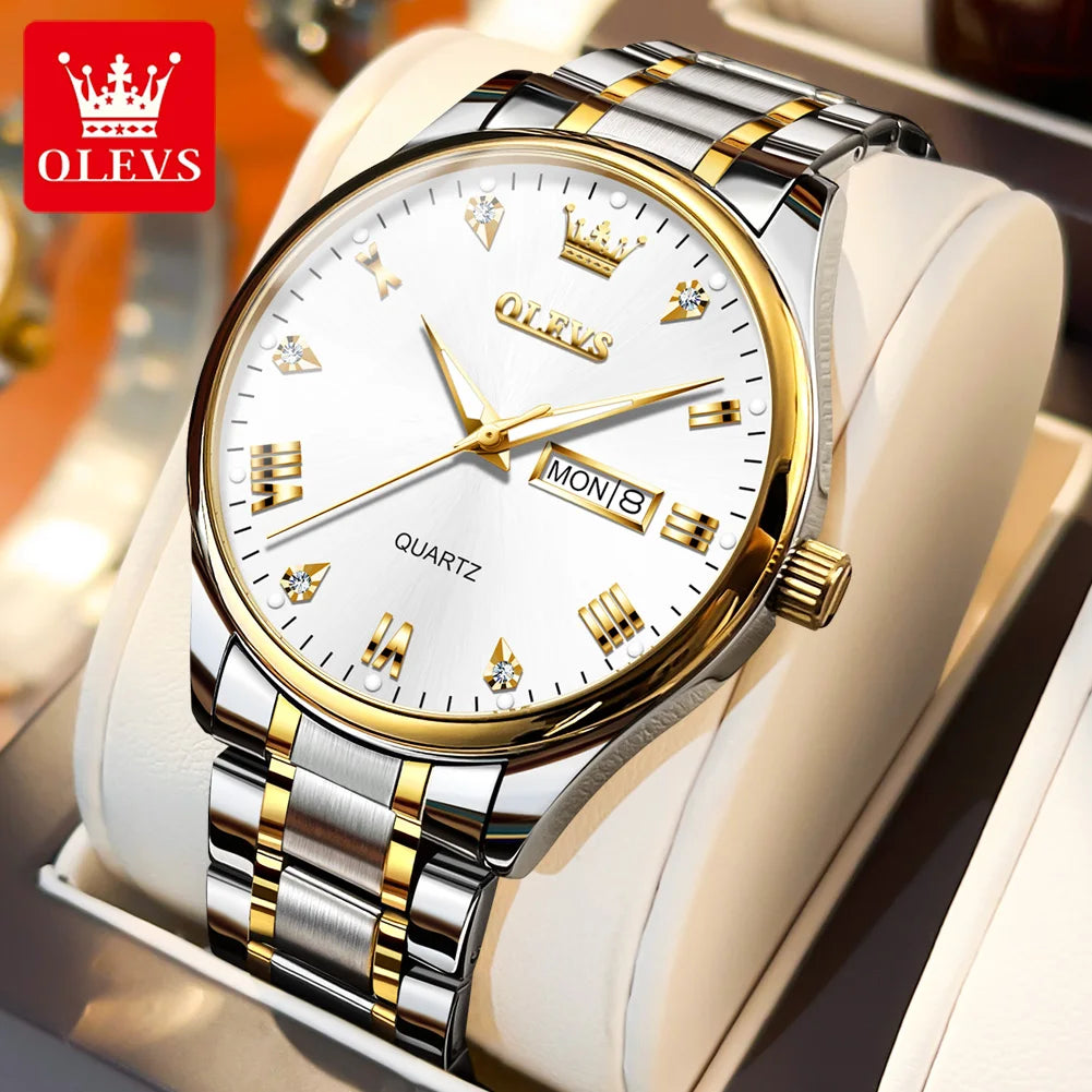 OLEVS 5563 Diamond Luxury Quartz Couple Watches Stainless Steel Waterproof Watch For Men Women Dual Calendar Fashion Hand Clock