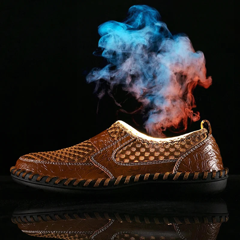 CLOHOO Hand Stitched Handmade Casual Mesh Men's Shoes Comfortable and Breathable Mesh Shoes