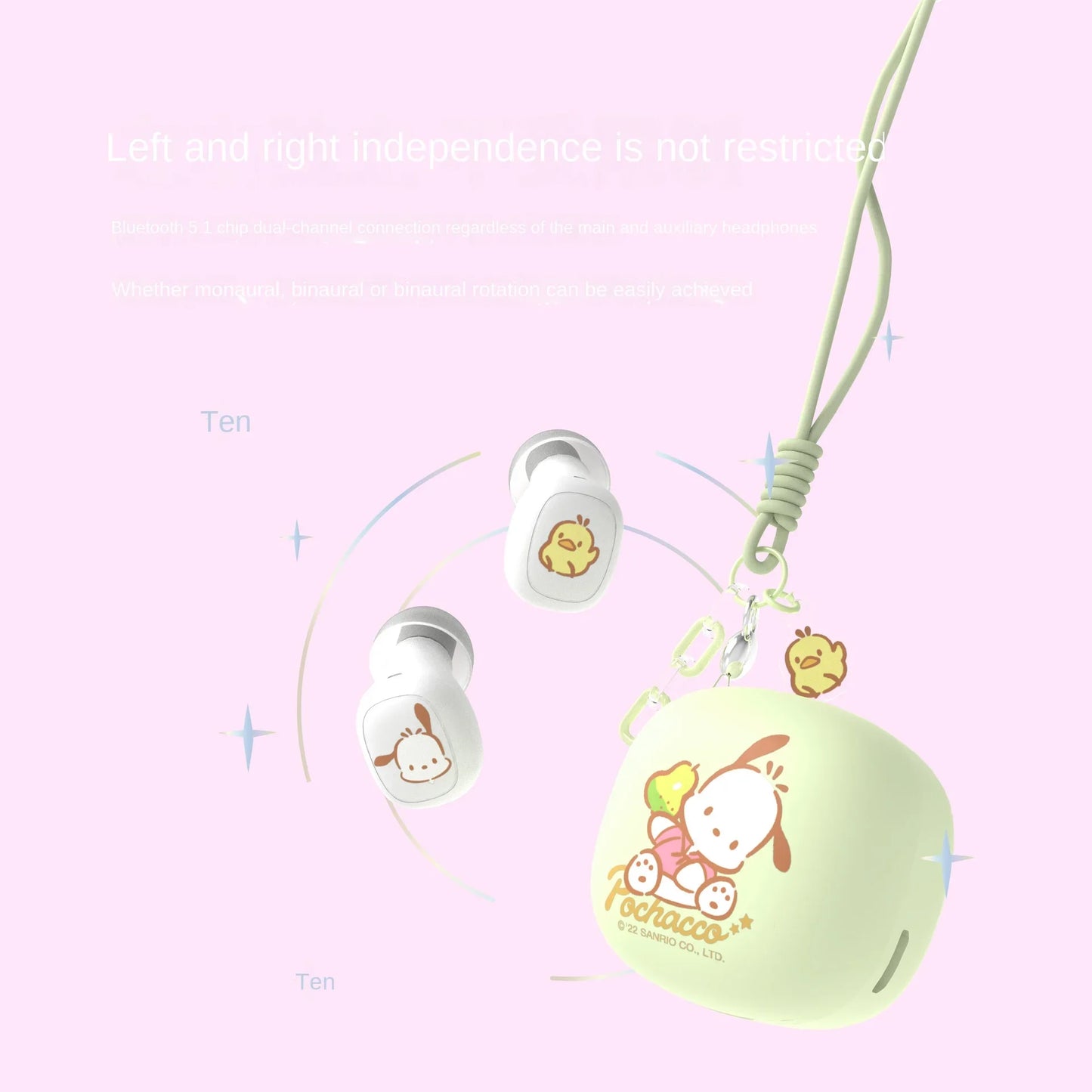 سماعات أذن بلوتوث Sanrio Kuromi Cinnamoroll True Wireless من Pochacco Sport Noise Cancelling مع خاصية التحكم باللمس وألعاب سماعة الرأس