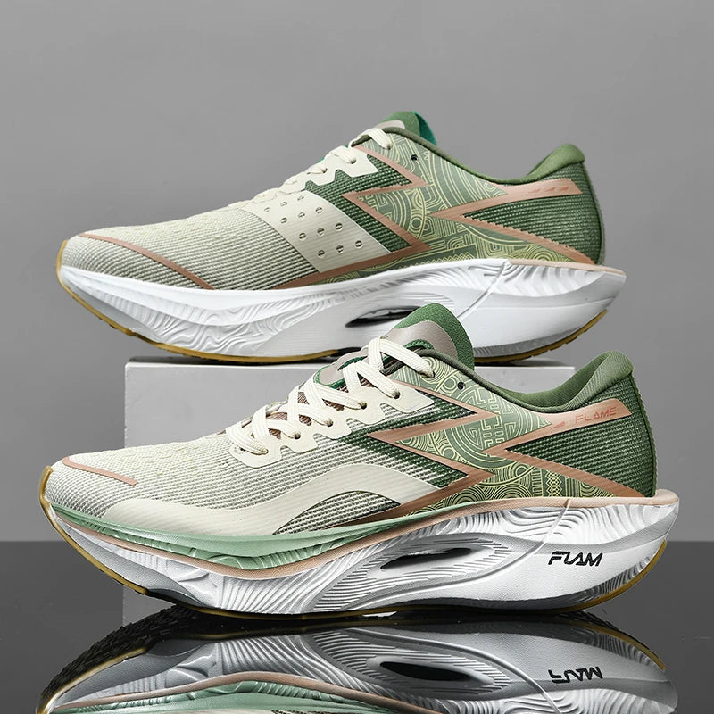 Marathon running shoes, full length carbon plate racing mesh breathable running shoes, shock absorption sports training shoes