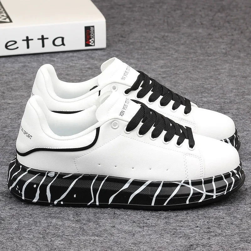 Fashionable men's shoes, versatile white couple's sneakers, breathable sports and leisure thick-soled women's white shoes