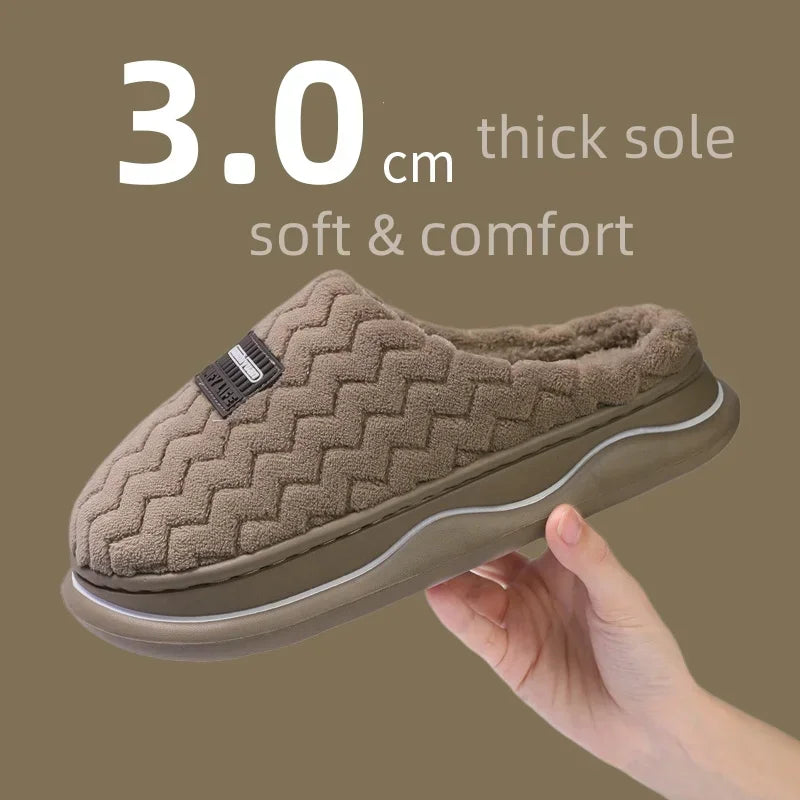 Classic Men Winter Anti-slip House Slippers Women Indoor Home Shoes Unisex Couple Anti-skid Soft Cozy Cotton Footwear
