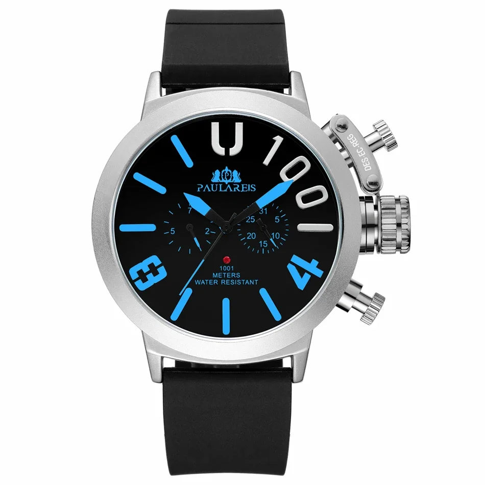 Automatic Self Wind Mechanical Rubber Strap Black Silver Boat Case Orange Blue Yellow Grey Classic U Men Watch