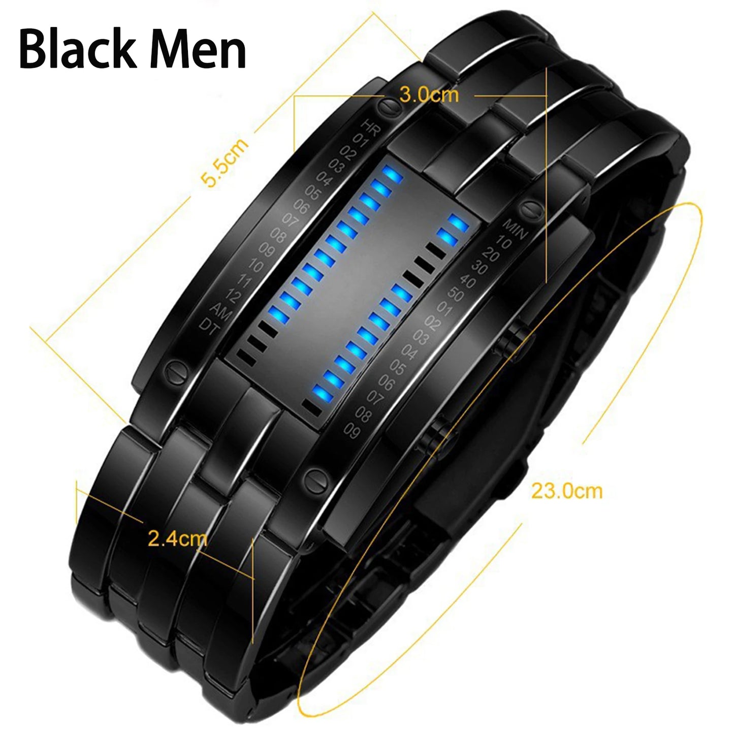 Luxury Lovers' Wristwatch Waterproof Men Women Stainless Steel Blue Binary Luminous LED Electronic Display Sport Watches Fashion