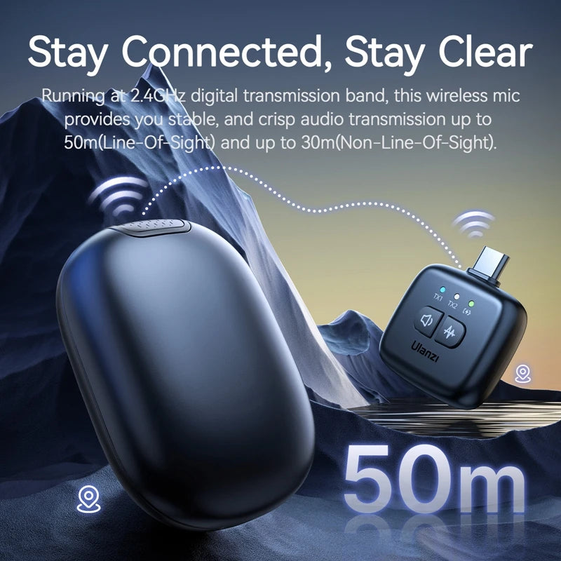 Ulanzi Wireless Lavalier Tiny Microphone A30 for Smartphone Android iPhone 16 15 14 DSLR Cameras for livestreaming Outdoor Vlog