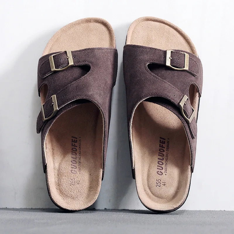 New 2023 Genuine Leather Shoes Open Toe For Men Slippers Big Size Outdoor Casual Cow Suede Sandals