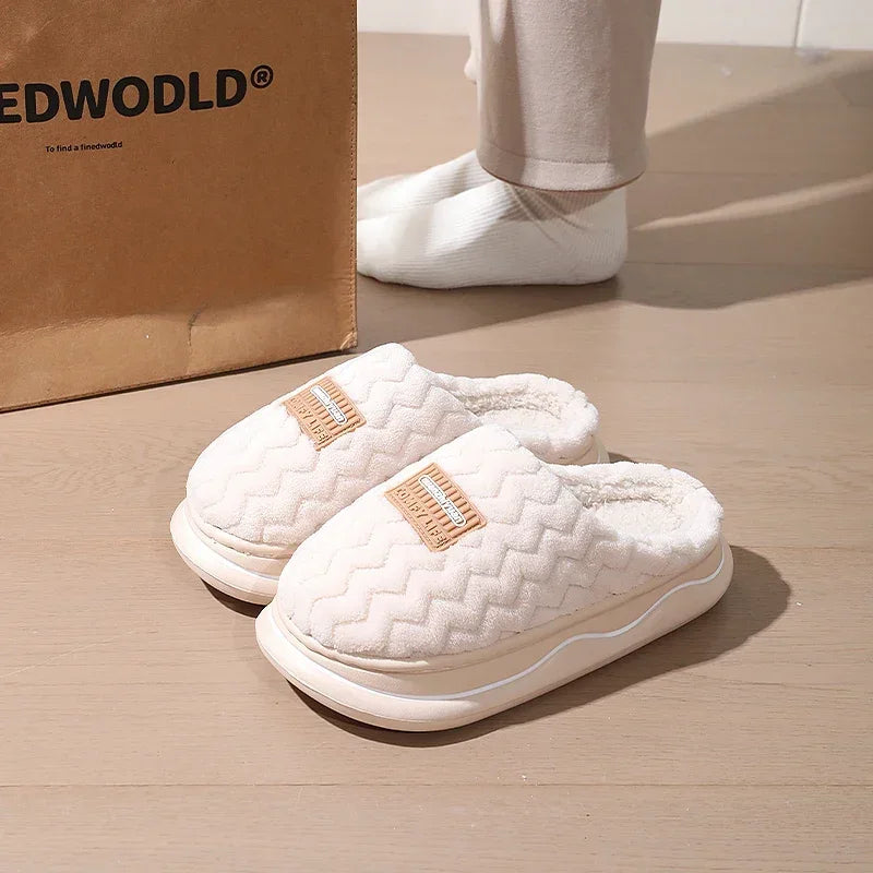 Classic Men Winter Anti-slip House Slippers Women Indoor Home Shoes Unisex Couple Anti-skid Soft Cozy Cotton Footwear