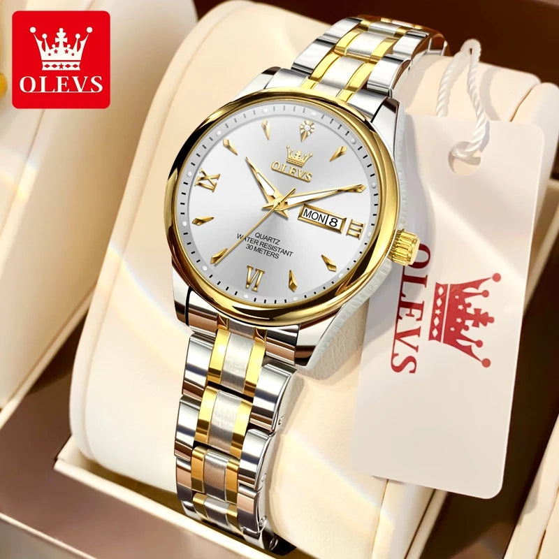 OLEVS Top Brand Couple watch Calendar Waterproof Luminous Quartz Watch for Men's and Lady's Original Fashion Lover's Watches