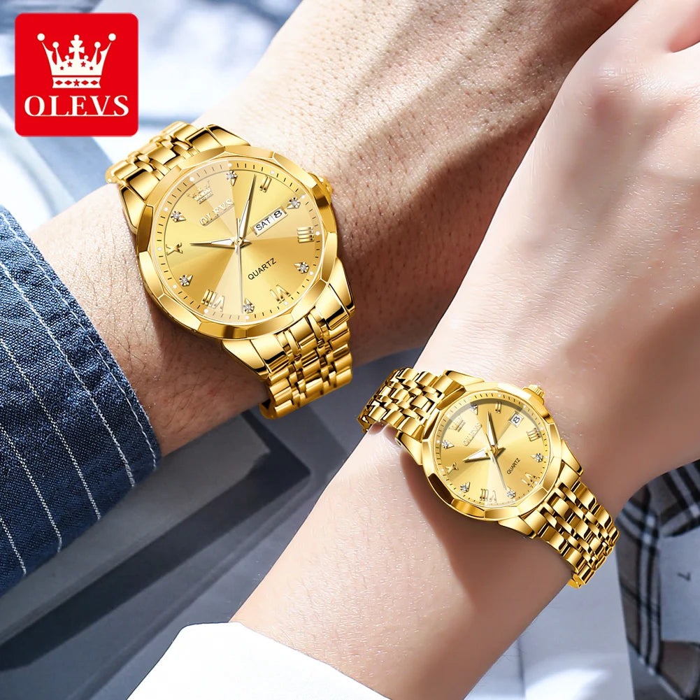 OLEVS 9931 Quartz for Couple Solid Stainless Steel Strap Rhombus Design Fashion Business Wristwatch Men's Watches Waterproof Set