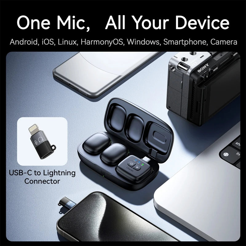 Ulanzi Wireless Lavalier Tiny Microphone A30 for Smartphone Android iPhone 16 15 14 DSLR Cameras for livestreaming Outdoor Vlog