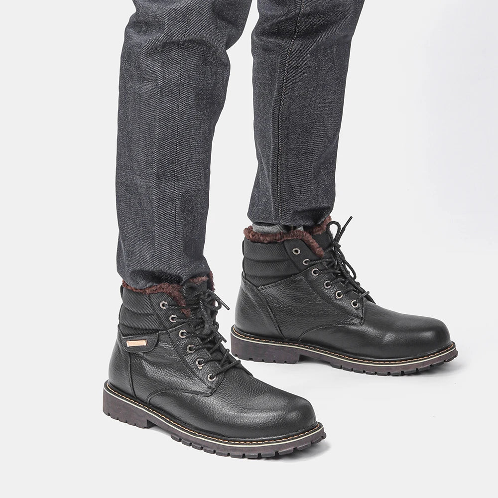 Men Boots Non-Slip Genuine Leather Comfortable Top Quality Warm Snow Boots Men