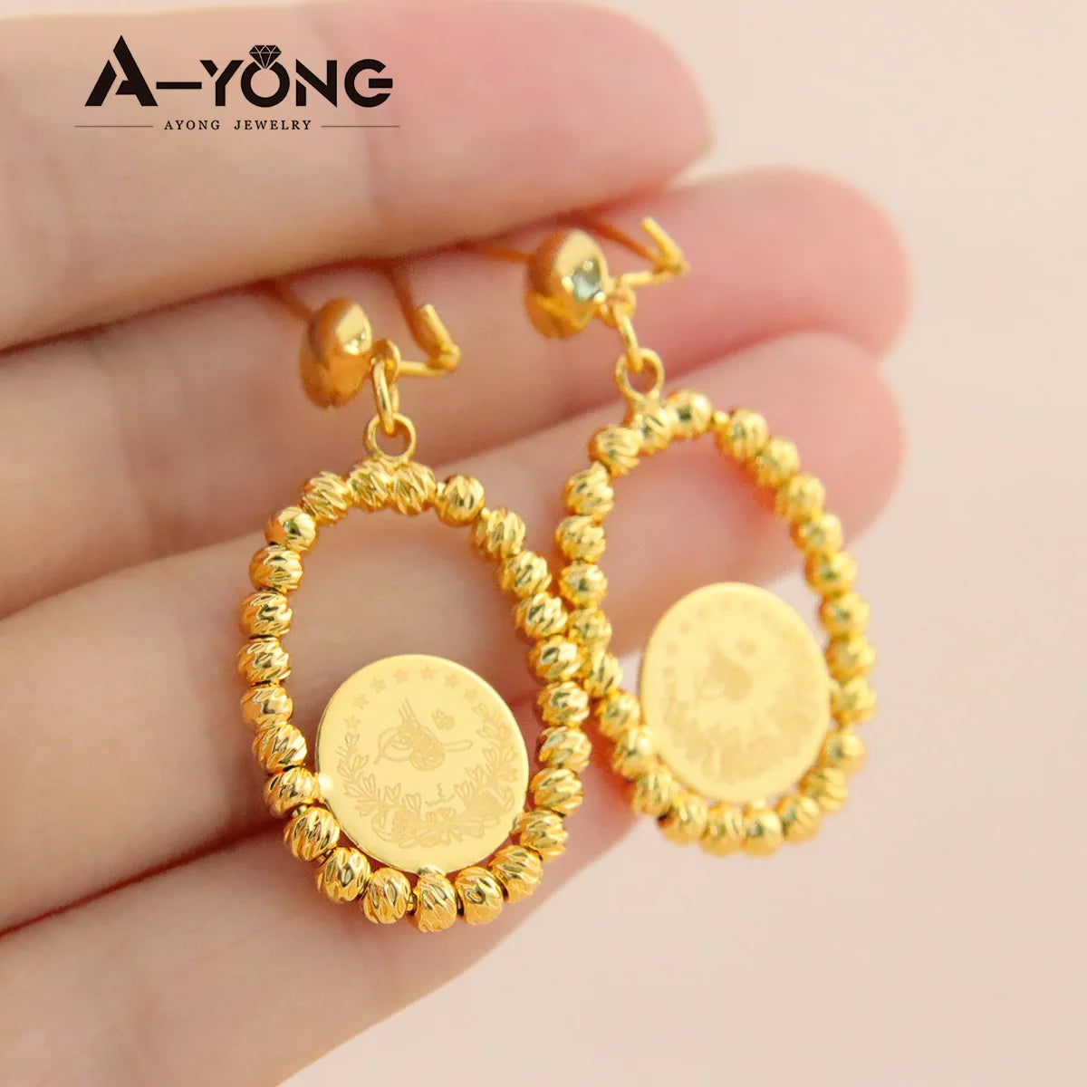 Arab Gold Color Drop Earrings 18K Copper Gold Plated Bead Turkish Fashion Dangle Earring Women Luxury Wedding Party Jewelry Gift