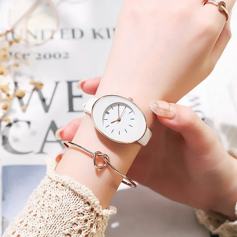 Minimalist Oval Women Watches Simple Elegant Ladies Wrist Watch Quartz Leather Female Clock Reloj Mujer Relogio No Bracelet
