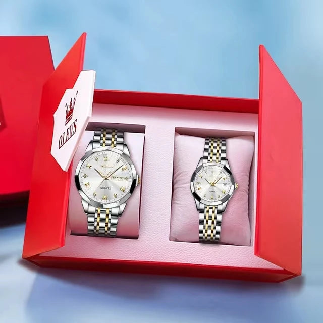 OLEVS 9931 Quartz for Couple Solid Stainless Steel Strap Rhombus Design Fashion Business Wristwatch Men's Watches Waterproof Set