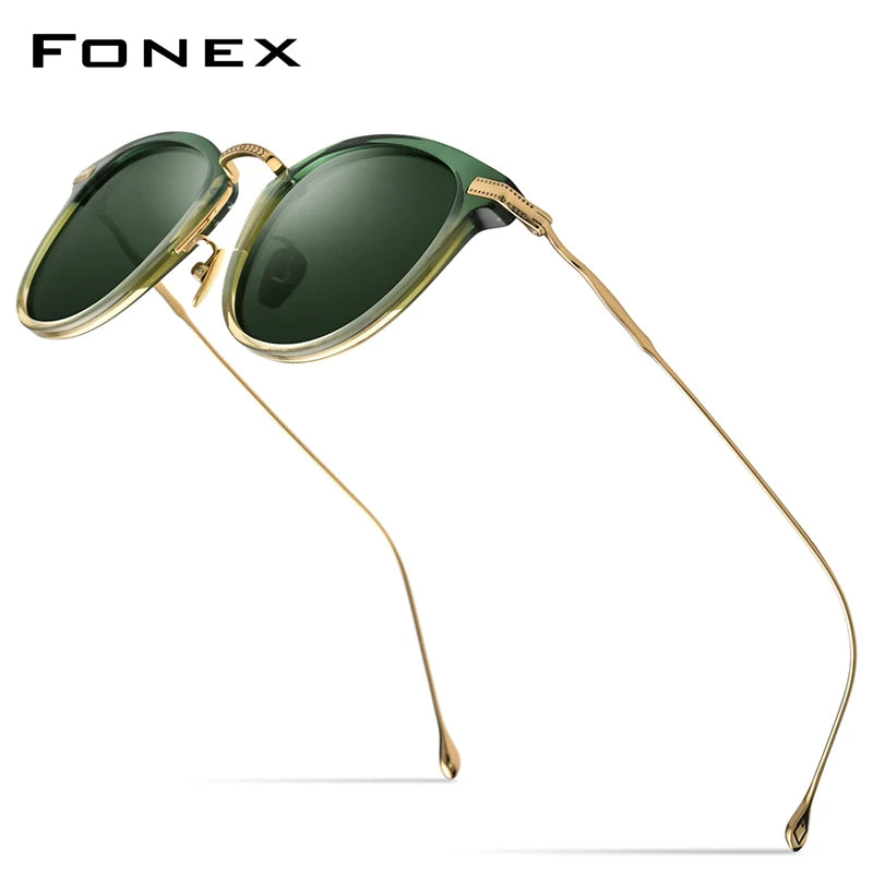 FONEX Titanium Acetate Polarized Sunglasses Men 2021 New Retro Vintage Square UV400 Sun Glasses for Women Shades F85648