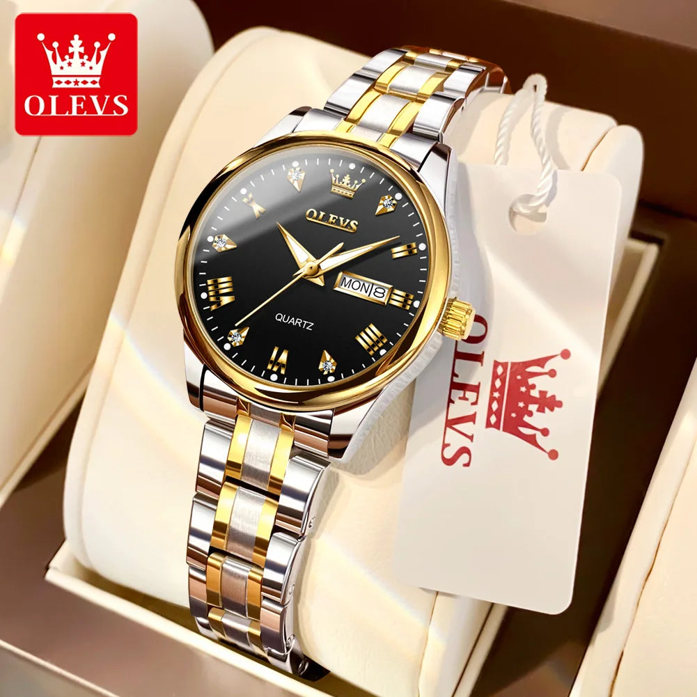 OLEVS 5563 Diamond Luxury Quartz Couple Watches Stainless Steel Waterproof Watch For Men Women Dual Calendar Fashion Hand Clock